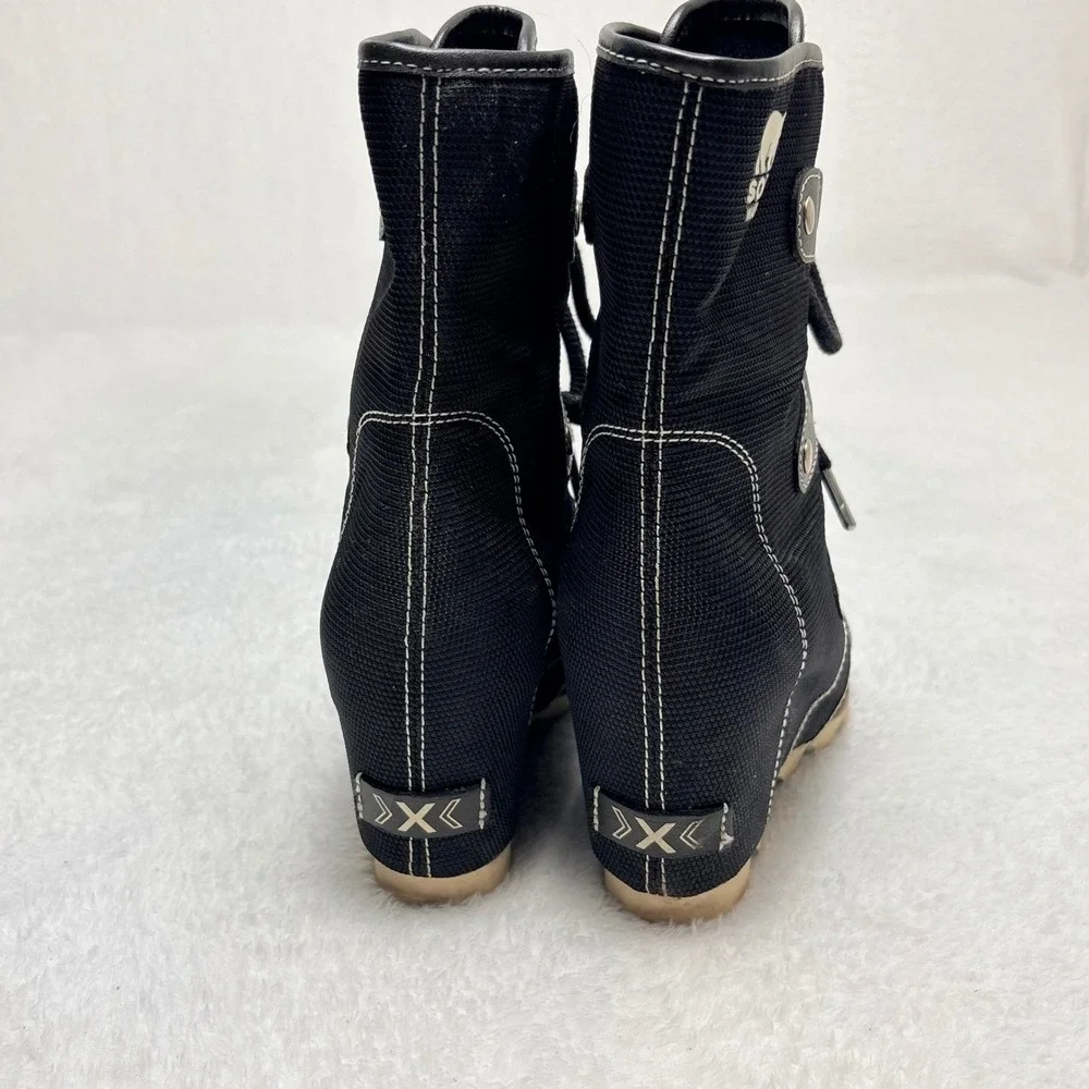 Sorel Joan of Arctic Mid Wedge Celebration Black Waterproof Boots Sz 8 Utility